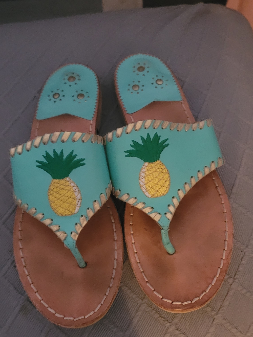 Jack Rogers Turquoise Pineapple Leather Thong Sandals - Women Size 7.5